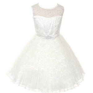 Big Girls Lace Overlaid Rhinestones Junior Bridesmaid Flower Girl Dress Junior
